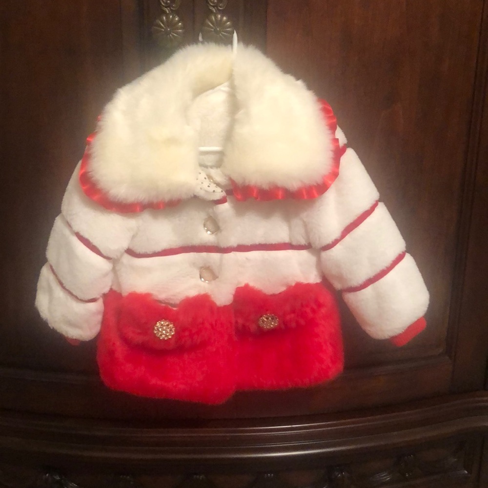 Gorgeous Red and Cream Fur Coat